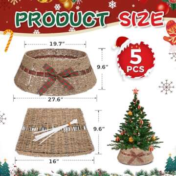 HYBDAMAI 27'' Christmas Tree Collar, Farmhouse Christmas Tree Ring, Natural Woven Rustic Christmas T...