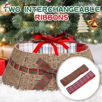 HYBDAMAI 27'' Christmas Tree Collar, Farmhouse Christmas Tree Ring, Natural Woven Rustic Christmas Tree Skirt for Artificial Christmas Trees Decoration