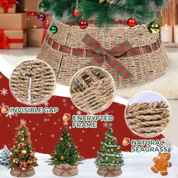 HYBDAMAI 27'' Christmas Tree Collar, Farmhouse Christmas Tree Ring, Natural Woven Rustic Christmas Tree Skirt for Artificial Christmas Trees Decoration