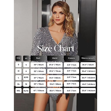 EXTRO&VERT Sequin Romper for Women Sparkly One Piece Jumpsuit Long Sleeve Disco Party Outfit