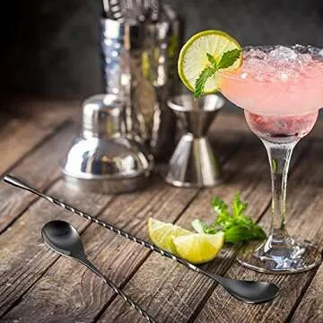 GLAMFIELDS 12-Inch Long Handle Mixing Spoons,Cocktail Spoon, Stirring Spoons for Drink, Stainless Steel bar Shaker Spoons with Black Spiral Pattern, Set of 2