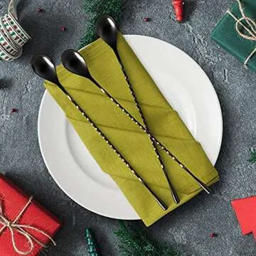 GLAMFIELDS 12-Inch Long Handle Mixing Spoons,Cocktail Spoon, Stirring Spoons for Drink, Stainless Steel bar Shaker Spoons with Black Spiral Pattern, Set of 2