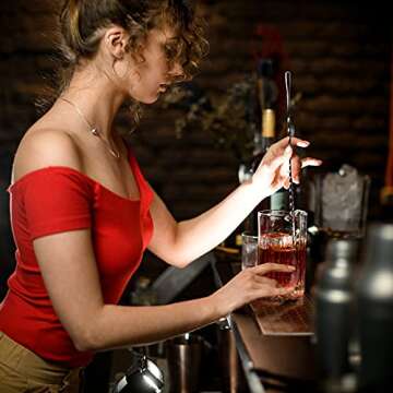 GLAMFIELDS 12-Inch Long Handle Mixing Spoons,Cocktail Spoon, Stirring Spoons for Drink, Stainless Steel bar Shaker Spoons with Black Spiral Pattern, Set of 2