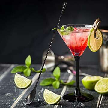 GLAMFIELDS 12-Inch Long Handle Mixing Spoons,Cocktail Spoon, Stirring Spoons for Drink, Stainless Steel bar Shaker Spoons with Black Spiral Pattern, Set of 2