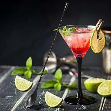 GLAMFIELDS 12-Inch Long Handle Mixing Spoons,Cocktail Spoon, Stirring Spoons for Drink, Stainless Steel bar Shaker Spoons with Black Spiral Pattern, Set of 2