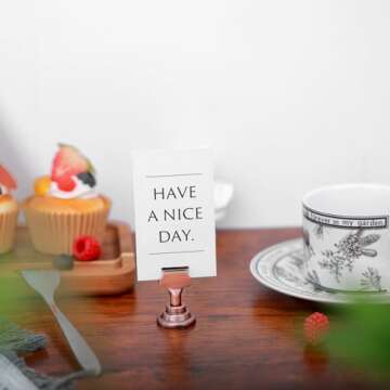 Urban Deco 16 Pieces Table Card Holder 1.6 inches Gold Steel Card Holders for Photos, Food Signs, Memo Notes, Weddings, Restaurants, Birthdays.