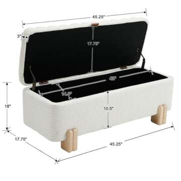 LZAREAL Wavy Ottoman Storage Bench Multi-Functional Narrow Entryway Bench with Safety Hinge for Livi...