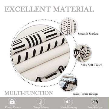 ColorBird Boho Curtains 2 Panels, Black and White 84 Inch Length Curtains for Living Room, Farmhouse Geometric Tassels Rod Pocket Window Drapes for Dining Room