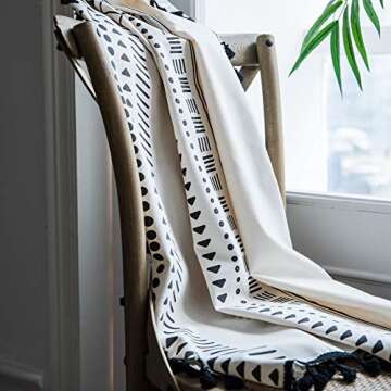 ColorBird Boho Curtains 2 Panels, Black and White 84 Inch Length Curtains for Living Room, Farmhouse Geometric Tassels Rod Pocket Window Drapes for Dining Room