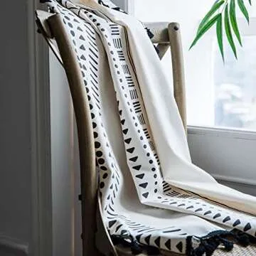 ColorBird Boho Curtains 2 Panels, Black and White 84 Inch Length Curtains for Living Room, Farmhouse Geometric Tassels Rod Pocket Window Drapes for Dining Room