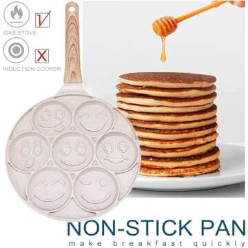 Bobikuke Smiley Face Pancake Pan - 10 Inch Mini Pancakes Maker with 7-Cup Mold Blini Pan Silver Doll...