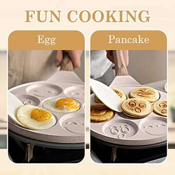 Bobikuke Smiley Face Pancake Pan - 10 Inch Mini Pancakes Maker with 7-Cup Mold Blini Pan Silver Dollar Pancake Pan Pancake Pan Nonstick Breakfast Griddle,100% PFOA Free (White)