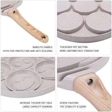 Bobikuke Smiley Face Pancake Pan - 10 Inch Mini Pancakes Maker with 7-Cup Mold Blini Pan Silver Dollar Pancake Pan Pancake Pan Nonstick Breakfast Griddle,100% PFOA Free (White)