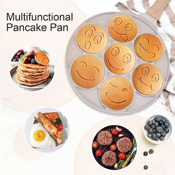 Bobikuke Smiley Face Pancake Pan - 10 Inch Mini Pancakes Maker with 7-Cup Mold Blini Pan Silver Dollar Pancake Pan Pancake Pan Nonstick Breakfast Griddle,100% PFOA Free (White)