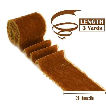 MEEDEE Orange Velvet Ribbon 3 Inch Orange Velvet Ribbon Fringe Velvet Ribbon Raw Edge Silk Velvet Ri...
