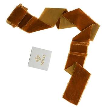 MEEDEE Orange Velvet Ribbon 3 Inch Orange Velvet Ribbon Fringe Velvet Ribbon Raw Edge Silk Velvet Ribbon for Wreaths, Flower Bouquet, Photography, Dress Sash, Baby Shower, Wedding Decor (3 Yards)