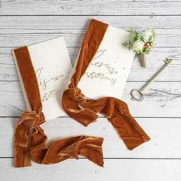 MEEDEE Orange Velvet Ribbon 3 Inch Orange Velvet Ribbon Fringe Velvet Ribbon Raw Edge Silk Velvet Ribbon for Wreaths, Flower Bouquet, Photography, Dress Sash, Baby Shower, Wedding Decor (3 Yards)