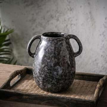 Ceramic Modern Farmhouse Vase with Handles for Decor