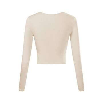 VETIOR Tight Long Sleeve Trendy Crop Tops for Women Sexy Casual Cropped Going Out Tops Medium Beige