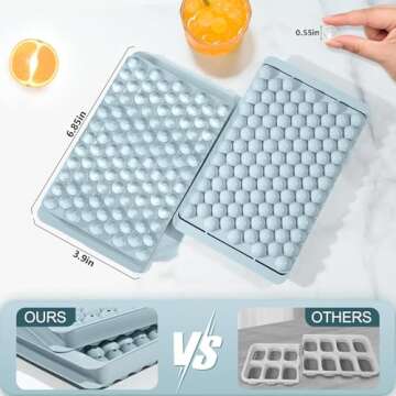 WIBIMEN Mini Ice Cube Trays, Small Tiny Round Pebble Crushed Nugget Ice Trays for Freezer with Lid - Chilling Drinks Coffee Juice(2 Pack/0.55In - Blue)