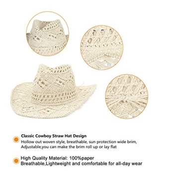 GEMVIE Summer Cowboy Cowgirl Straw Hat - Stylish Sun Protection
