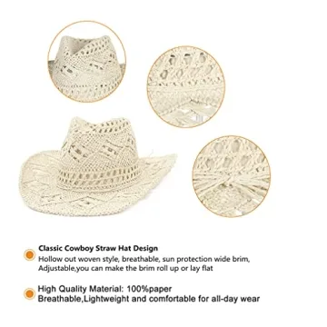 GEMVIE Summer Cowboy Cowgirl Straw Hat - Stylish Sun Protection
