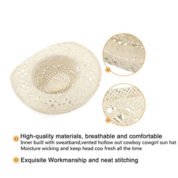 GEMVIE Summer Cowboy Cowgirl Straw Hat - Stylish Sun Protection
