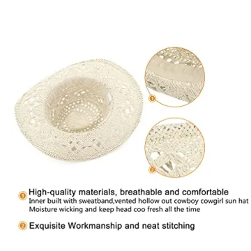 GEMVIE Summer Cowboy Cowgirl Straw Hat - Stylish Sun Protection