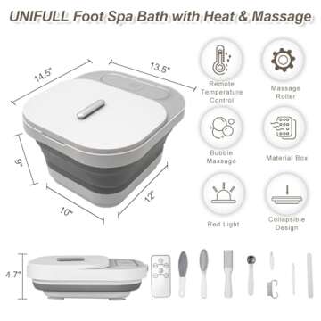 UNIFULL Collapsible Foot Spa Bath with Heat and Massage Rollers, Bubble, Foot Pedicure Kit, Temperat...