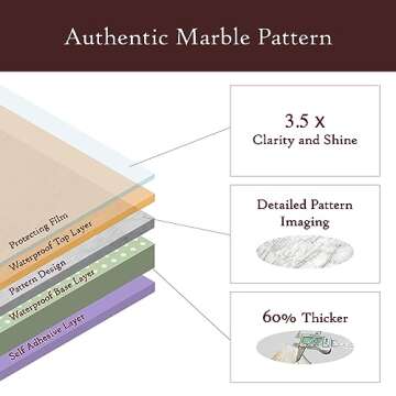 Marble Peel and Stick Wallpaper (24" x 118", High-Gloss, White, 2-Pack) Self-Adhesive Renter Friendly Contact Paper Removable Waterproof Vinyl Faux Granite Décor for Furniture Upcycling