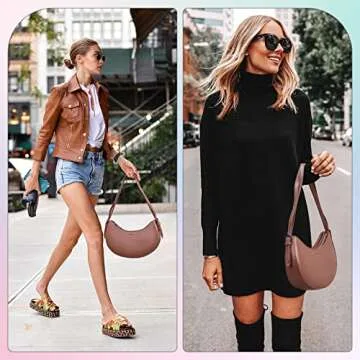 Keyli Shoulder Bag for Women Christmas Gift Fashion Plain Weave Mini Purse Zipper Closure Shoulder Purses Tote Bags Clutch Adjustable Double Straps Tote Handbags Top-Handler Bag Brown