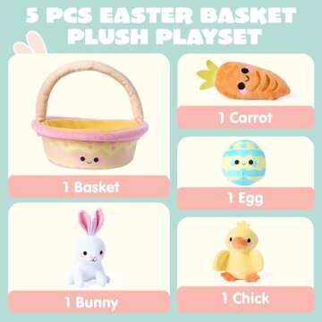 JOYIN 5 Pcs Easter Basket Plush Playset: Bunny, Chick, Egg, Carrot