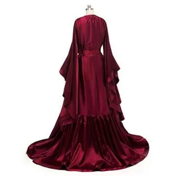 yinyyinhs Women's Bridal Robe Long Silk Satin Bridesmaid Wedding Robe Nightgown Bathrobe Maternity Photoshoot Robe Burgundy Size S-M