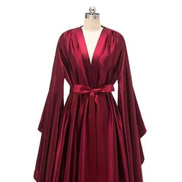 yinyyinhs Women's Bridal Robe Long Silk Satin Bridesmaid Wedding Robe Nightgown Bathrobe Maternity Photoshoot Robe Burgundy Size S-M