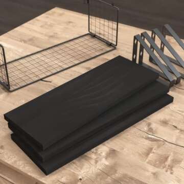 DOLLFIO Floating Shelves for Bathroom with Basket, Wooden Wall Shelves, Floating Shelves for Wall Décor, Wall Mounted Floating Shelf for Bathroom, Floating Shelf for Wall, Bedroom, Living Room –Black