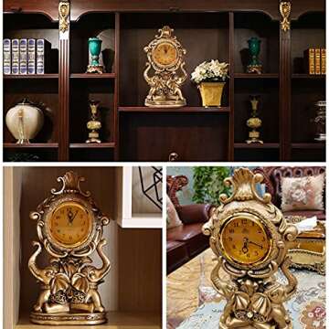 rnuie Desk Clock for Mantle Decor, Vintage Elephant Table Clock Battery Operated, Bronze Elephant Statue Mantel Clock for Living Room, Shelf, Fireplace, Home, Table Top Decor