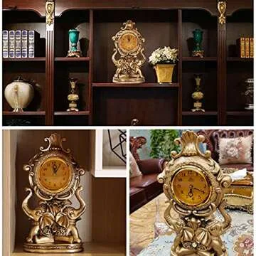 rnuie Desk Clock for Mantle Decor, Vintage Elephant Table Clock Battery Operated, Bronze Elephant Statue Mantel Clock for Living Room, Shelf, Fireplace, Home, Table Top Decor