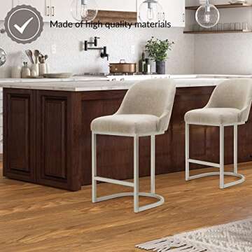 Leick Home 10132PW/OL Barrelback Counter Stool with Metal Base, Set of 2, for Kitchen Counters and I...