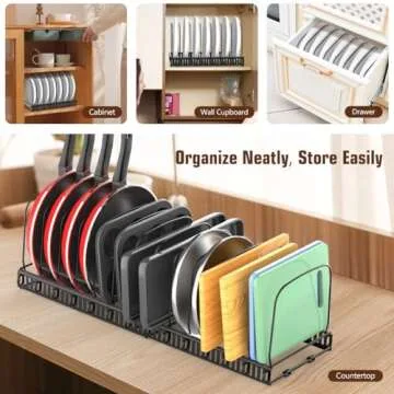 Housolution Cutting Board Organizer Rack, Expandable Baking Tray and Cookie Sheet Organizer with 14 Adjustable Dividers, Bakeware Muffin Tin Cupcake Pan Storage Organizer for Cabinet, Black