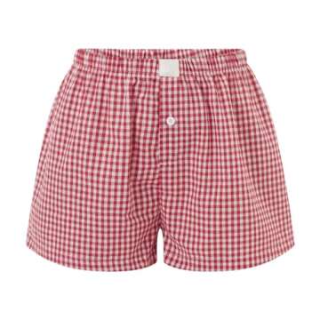Women Y2K Plaid Shorts Elastic Waist Gingham Boxer Pajamas Shorts Cute Summer Pj Lounge Shorts(Red,S)
