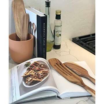Spurtle Set, Natural Acacia Wooden Kitchen Utensils Set of 4, Wooden Spoons Utensils for Cooking, stirring, Mixing, Serving, spurtles kitchen tools as seen on tv for NonSick Cookware