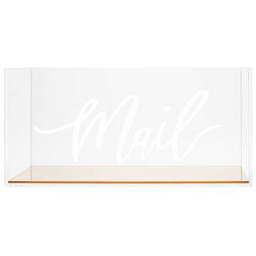 MyGift Clear Acrylic Tabletop Mail Organizer Box with Letter Word Script Design and Gold Mirror Base
