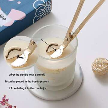 BEDOGO 4 in 1 Candle Accessory Set - Candle Wick Trimmer,Candle Wick Dipper,Candle Wick Snuffer,Storage Tray Plate - Candle Care Tools - Elegant Gift for Candle Lovers and Aromatherapy Lovers (Gold)