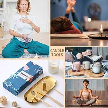 BEDOGO 4 in 1 Candle Accessory Set - Candle Wick Trimmer,Candle Wick Dipper,Candle Wick Snuffer,Storage Tray Plate - Candle Care Tools - Elegant Gift for Candle Lovers and Aromatherapy Lovers (Gold)