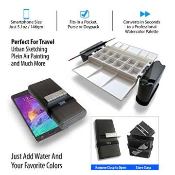 Watercolor Palette by Portable Painter - Ultralight - Travel - Pocket Size - Professional Quality