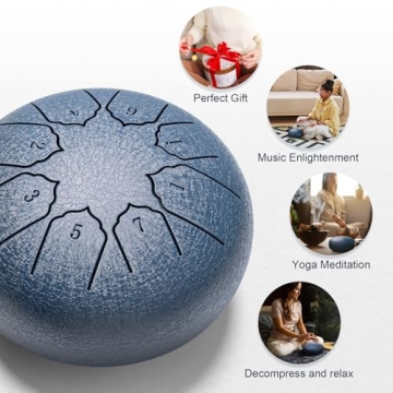 Shaevle Steel Tongue Drum 6 Inches 8 Notes Calm Drums, C Key Rain Drum Portable Handpan Drums, Chakr...