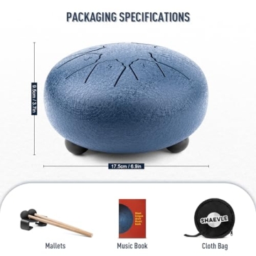 Shaevle Steel Tongue Drum 6" Calm Drums 8 Notes Portable