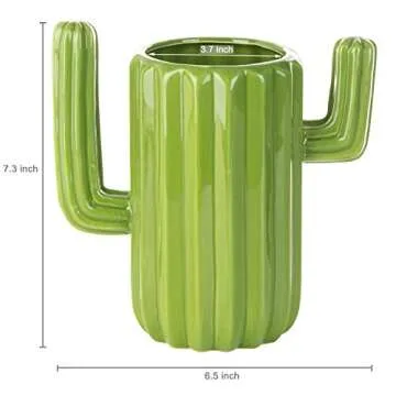 MyGift Southwestern Style Green Ceramic Utensil Holder with Cactus Shaped Design, Countertop Utensil Crock Container Kitchen Decor