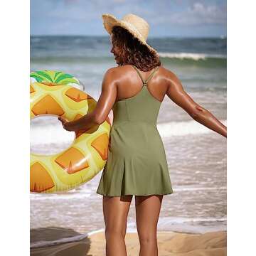 CRZ YOGA Women’s One Piece Swimsuits Modest Swim Dress Tummy Control Adjustable Y-Back Straps Bathing Suit Swimwear Moss Green Small