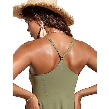 CRZ YOGA Women’s One Piece Swimsuits Modest Swim Dress Tummy Control Adjustable Y-Back Straps Bathing Suit Swimwear Moss Green Small